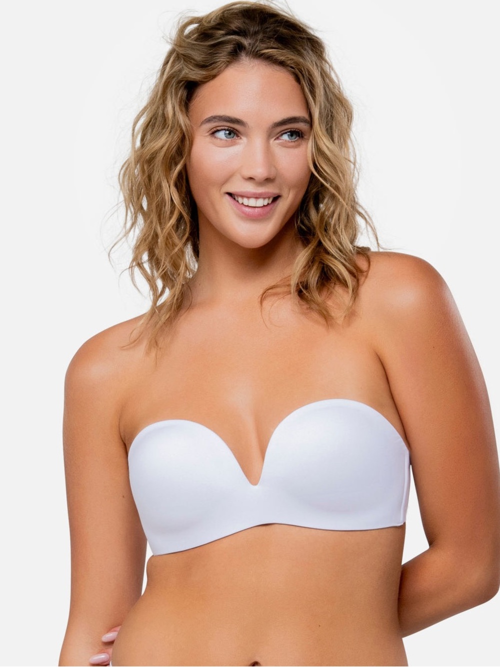 Strapless White V-Notch Bra